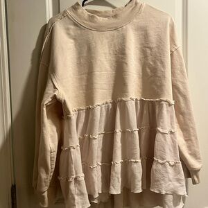 Three Bird Nest Cream Ruffle Tiered Pullover